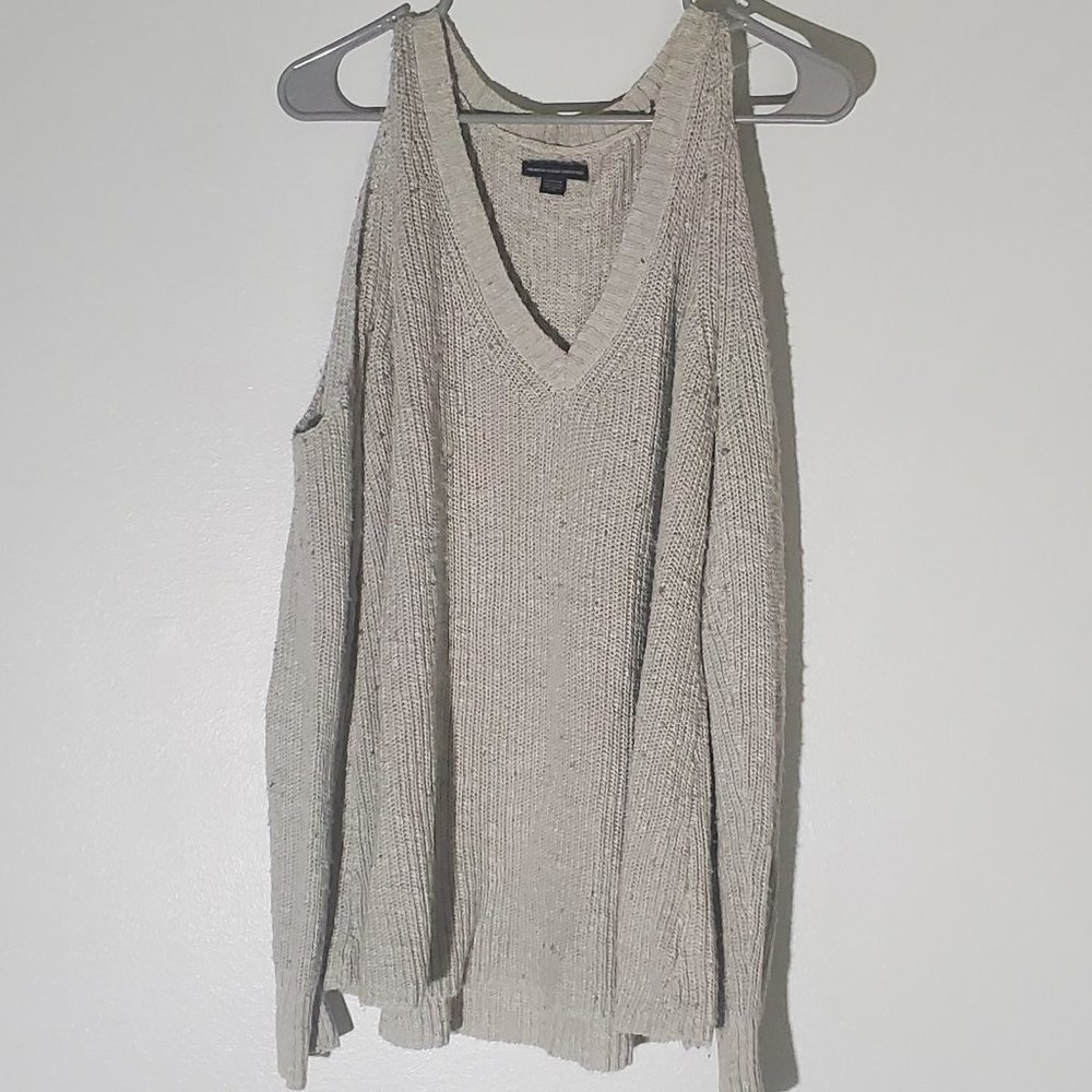 American Eagle XL Grey off the shoulder sleeved sweater